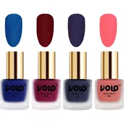 VOLO Set Of 4 Velvet Matte Nail Polish-8 ml-Russian Navy Blue-Blue-Dark Peach-Carrot Red-34