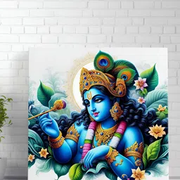 SAF Blue & Black Lord Krishna Religious Canvas Wall Art-image-69