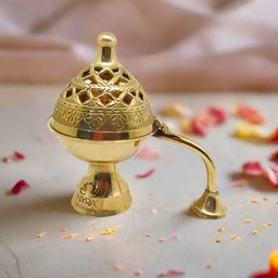 Nyra Kitchenware Pure Brass Loban Diya With Handle-image-13