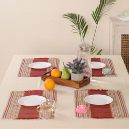 Peepul Tree Maroon & Beige 4 Pieces Rectangular Table Placemats image 1