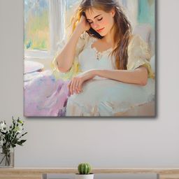 Myntra Elegant Homes White & Pink Girl Sitting Canvas Wall Art-picture-23