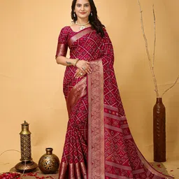 KALINI Bandhani Printed Zari Bandhani Saree-image-84