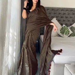 Anouk Striped Pure Cotton Designer Khadi Saree-11