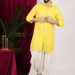 sven suits Geometric Embroidered Shirt Collar Georgette Straight Kurta With Dhoti Pants-picture-37