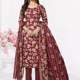 MIRAAN Women Floral Printed Regular Pure Cotton Kurta with Trousers & With Dupatta-picture-42