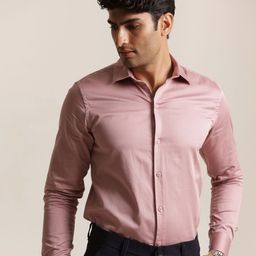 Uncluttered Closet Men Standard Slim Fit Solid Spread Collar Satin Formal Shirt-picture-31
