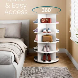 ROCCO White Wooden 5-Tier Rotating Shoe Rack-40