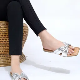 SZN Women Silver Slip-On Open Toe Flats-picture-35