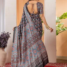 KALINI Floral Poly Crepe Block Print Saree image 5