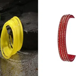 1ST TIME Set Of 16 Yellow Alloy Artificial Stones & Beads Bangles-picture-20