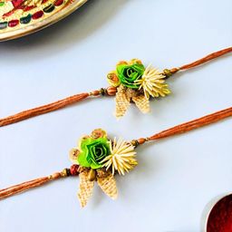 Anouk Green Pack of 2 Floral Traditional Handmade Rakhi Set-image-0