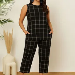 GAB Checked Round Neck Cotton Top With Trousers Co-Ords-picture-17