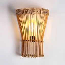 HABERE INDIA Brown Textured Wood Cylinder Shaped Wall Lamp-image-40