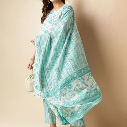 Anouk Floral Printed Round Neck Pure Cotton Straight Kurta With Trouser With Dupatta-image-19