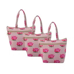 Kuber Industries 3 Pcs Lotus Printed Pure Silk Hand Bags-53