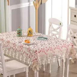 TANLOOMS White Floral Embroidered 8 Seater Rectangle Table Cover-39