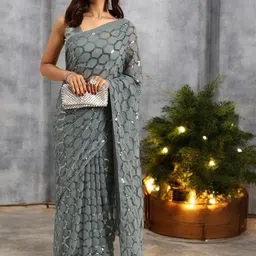 Blissta Embellished Sequinned Poly Georgette Designer Saree-49