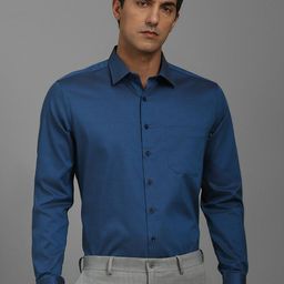 Louis Philippe Men Spread Collar Textured Cotton Slim Fit Formal Shirts-image-30