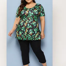 BAESD Plus Size Printed Swimwear & Attached Shorts With Cap-image-22