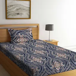 Myntra Elegant Homes Blue & Brown Printed 300 TC Single Bedsheet Set 2.20 m x 1.50 m-image-80