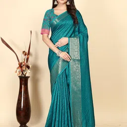 J 6 DESIGNER Woven Design Zari Art Silk Block Print Saree-picture-3