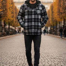Mast & Harbour Checked Hooded Long Sleeves Woollen Padded Jacket-picture-14