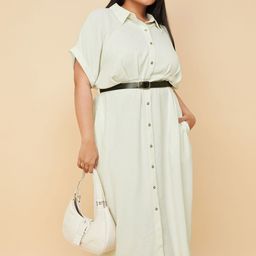 max Extended Sleeves Belted Shirt Dress-image-73