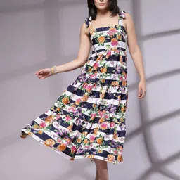 KASSUALLY Floral Print Layered Crepe Fit & Flare Midi Dress-image-96