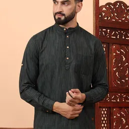 Latest Chikan Garments Men Striped Thread Work Block Print Kurta-48