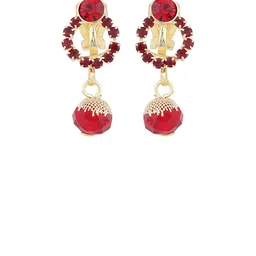 FirstBlush Gold Plated American Diamond Studded Contemporary Shaped Drop Earrings-image-98