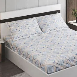 Home Centre Oxford Seafoam Blue Printed Cotton 200 TC King Bedsheet Set 1.95 x 1.8 m-image-98