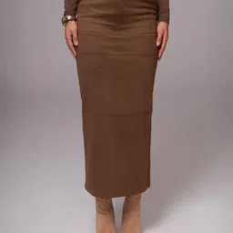 Bee Boe Bee Aurora Collection Rustic Suede Chocolate Maxi Skirt-image-69