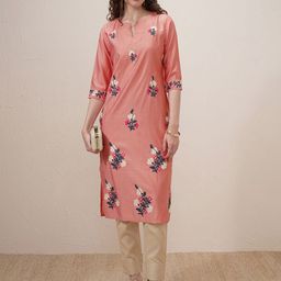 Vishudh Floral Embroidered Thread Work Notch Neck Straight Kurta-picture-38