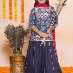 Bitiya by Bhama Girls Floral Printed Cotton Ready to Wear Lehenga & Blouse with Dupatta-picture-57