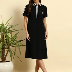 SEPHANI Striped Polo Collar Cotton T-shirt Midi Dress-picture-7