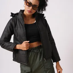Globus Women Mock Collar With Detachable Hooded Reversible Puffer Jacket-image-52