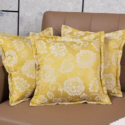 Saral Home Yellow & White Set of 3 Floral Square Cushion Covers-image-33