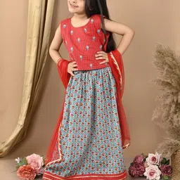 Here&Now X Kinder Kids Girls Printed Ready to Wear Lehenga & Blouse With Dupatta-picture-16