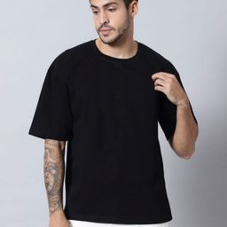 SMAN Men Solid Round Neck Cotton Oversized T-shirt-image-58