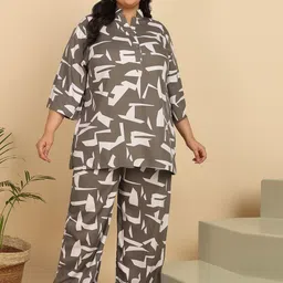ISHQY Plus Size Printed Pure Cotton Top With Palazzo Co-Ords-picture-7