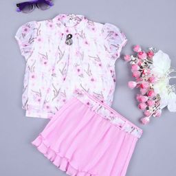 V-Mart Girls Printed Printed High Neck Short Sleeves Top with Skirt-image-26
