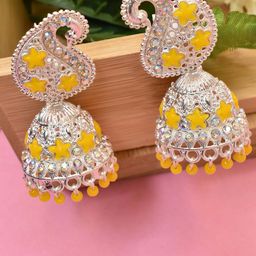 MEIRA JEWELLERY Silver-Plated Artificial Stones Studded And Beaded Dome Shaped Jhumkas-picture-44