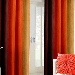 BELLA TRUE Orange 2 Pieces Striped Window Curtains-image-14