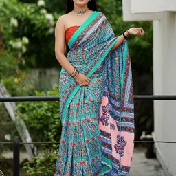 Munir Floral Pure Cotton Designer Bagru Saree-image-76