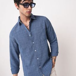 VASTRADO Men Classic Slim Fit Textured Spread Collar Casual Shirt-image-79