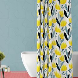 ArtzFolio White & Yellow Floral Printed Waterproof Shower Curtain-image-101