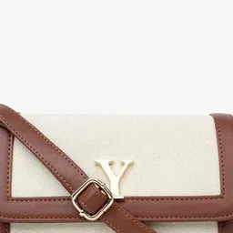 yelloe Colourblocked Structured Sling Bag with Applique image 5