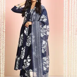 DIVASTRI Floral Printed V-Neck A-Line Kurta With Palazzos And Dupatta-11
