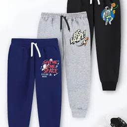 YK X Trampoline Pack Of 3 Kids Typography  Printed Jogger Pants-27