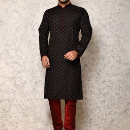 RANAK Geometric Woven Design Mandarin Collar Straight Kurta With Churidar-image-79